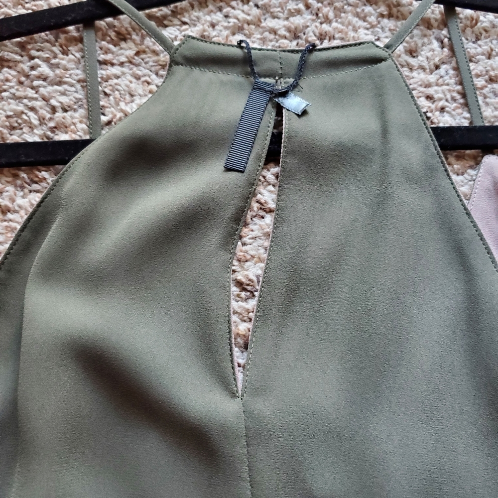 NWT Tempted Reversible Satin Tank Dress Olive Green Tan Spaghetti Strap Size M - Picture 8 of 9